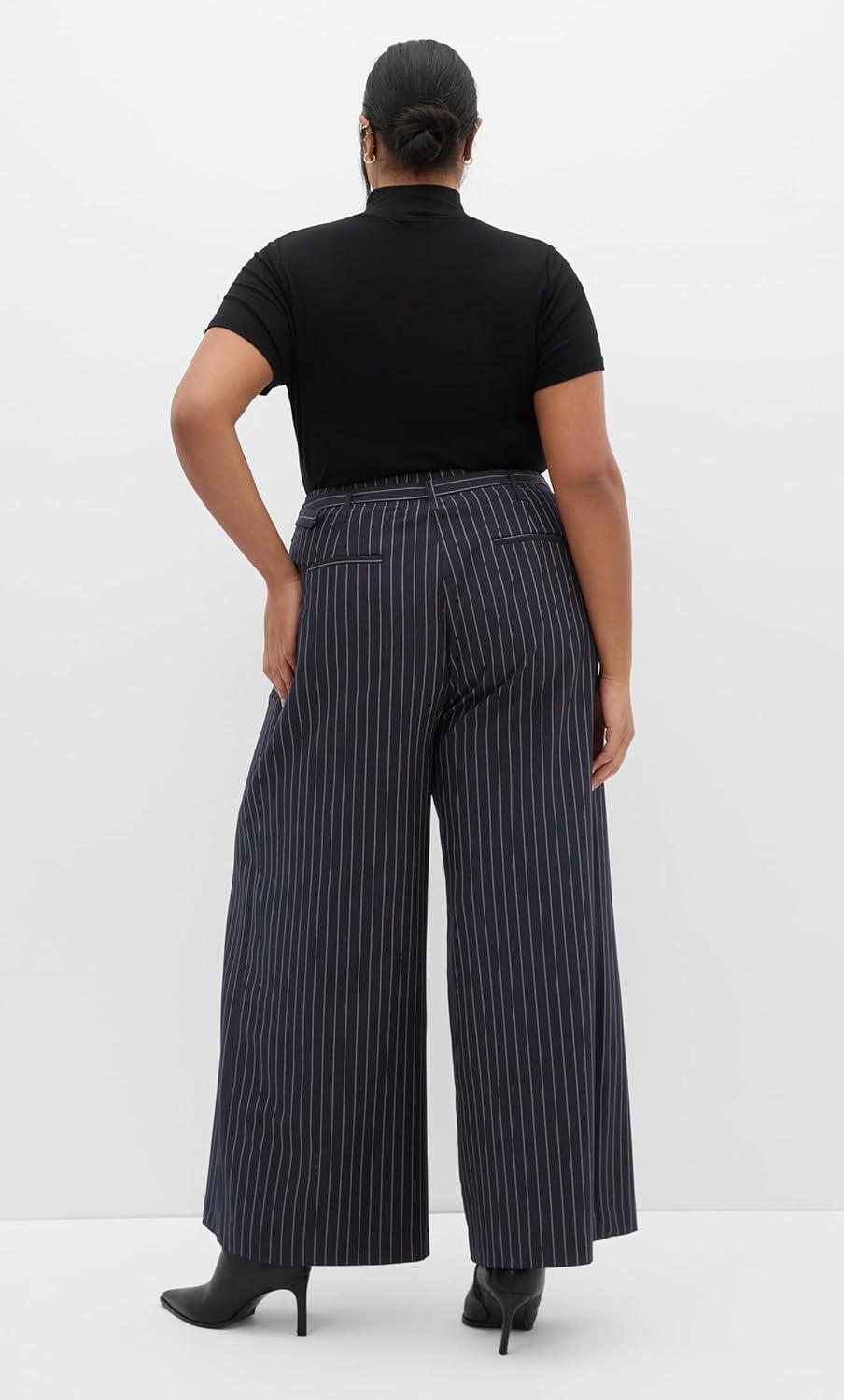 image:imageCity Chic Womens Plus Size Pants Karla Pinstripe Wide LegNavy Stripe