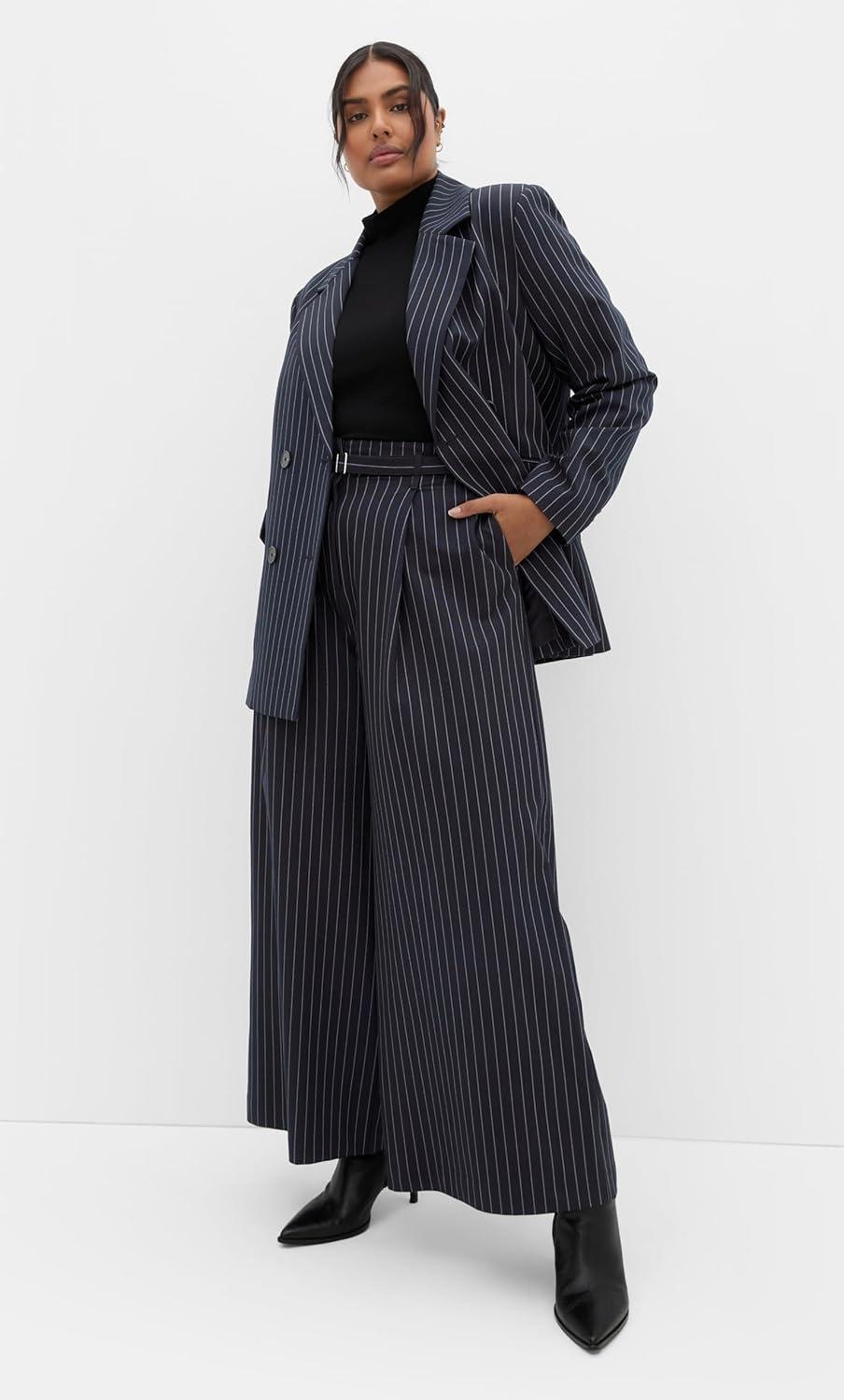 image:imageCity Chic Womens Plus Size Pants Karla Pinstripe Wide LegNavy Stripe