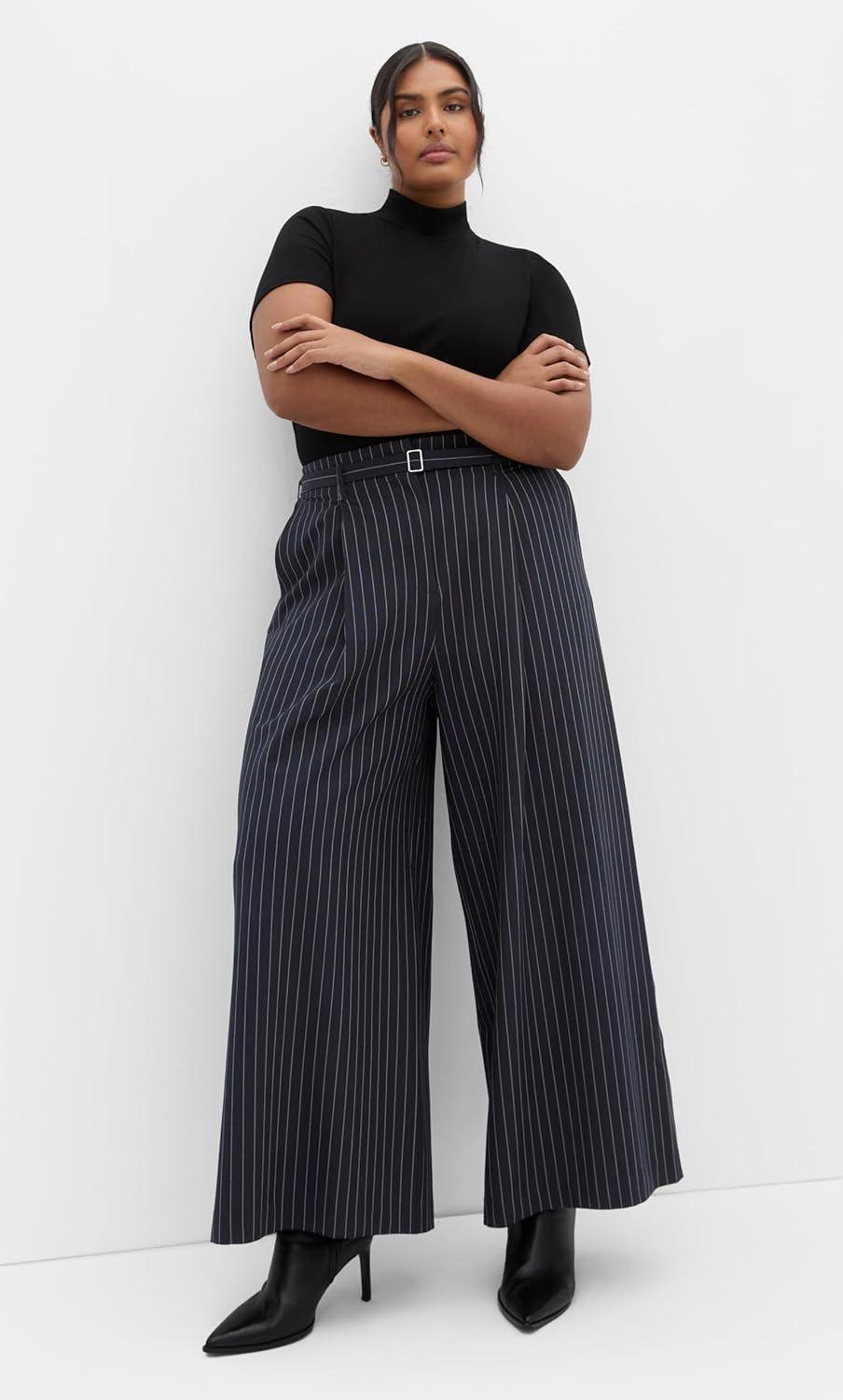 image:imageCity Chic Womens Plus Size Pants Karla Pinstripe Wide LegNavy Stripe