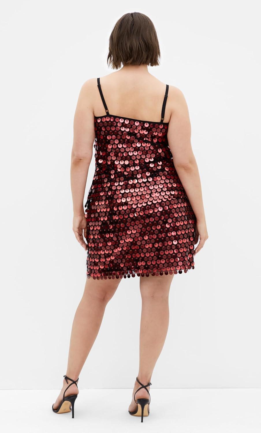 image:imageCity Chic Womens Plus Size Top Disco Straight Neck SequinedPink