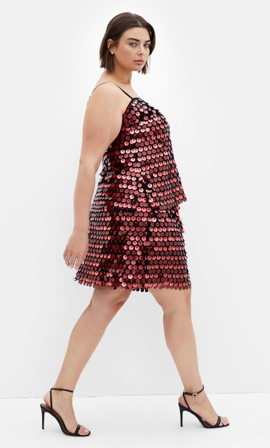 image:imageCity Chic Womens Plus Size Top Disco Straight Neck SequinedPink