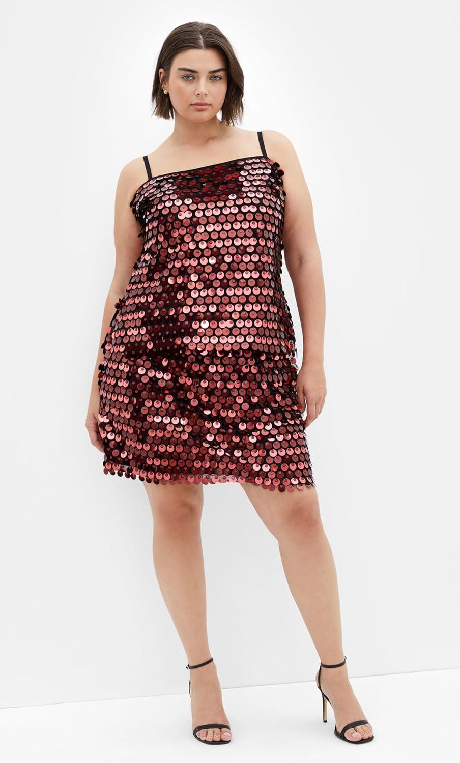 image:imageCity Chic Womens Plus Size Top Disco Straight Neck SequinedPink