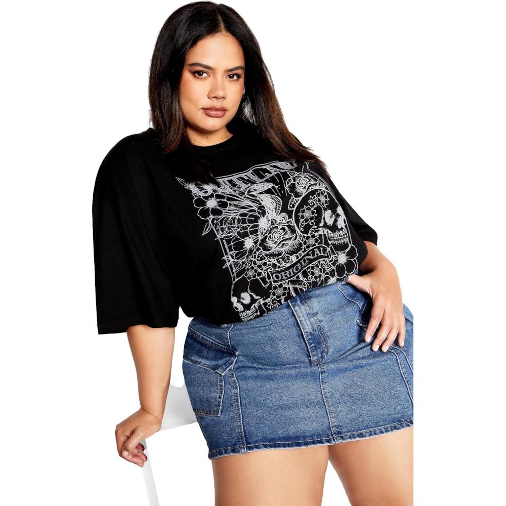 image:imageCITY CHIC Womens Oversized Angels TeeBlk Outlaw