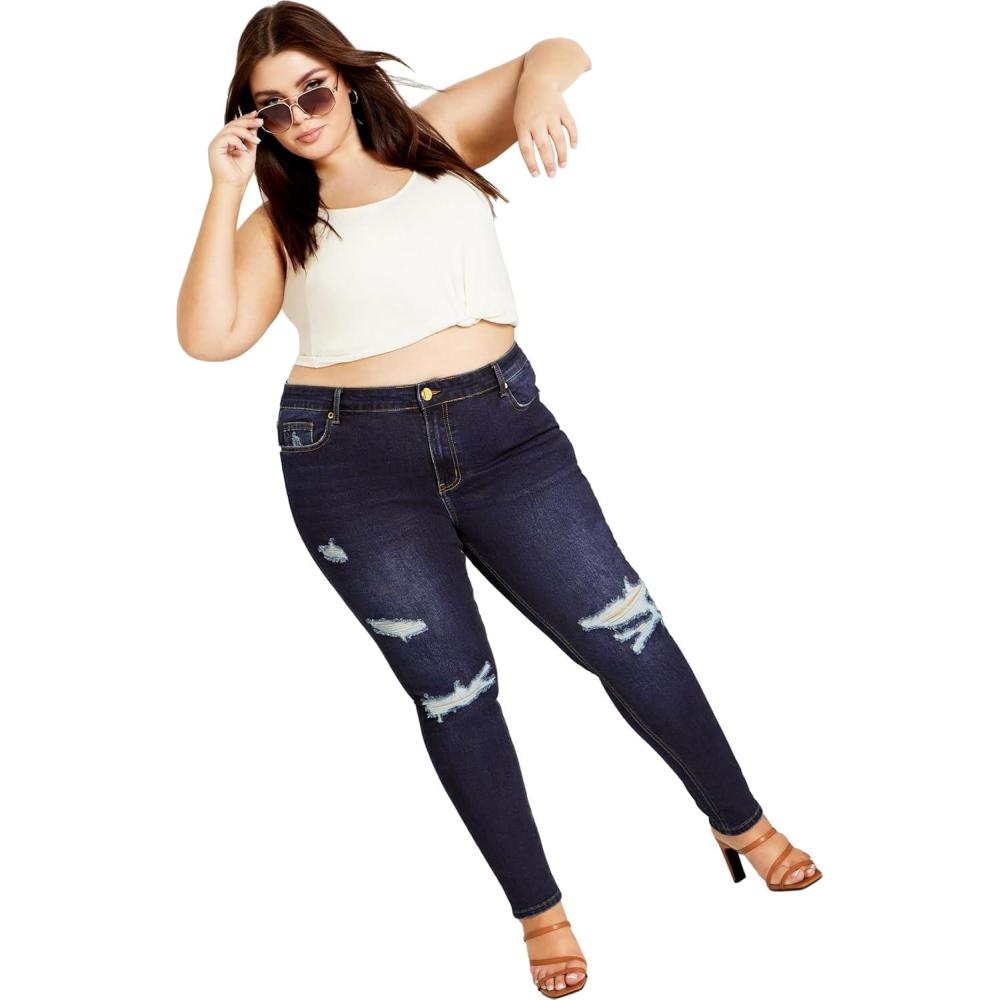 image:imageCity Chic Plus Size Jeans Asha JoJo Distressed Detail Crop JeanDark Denim