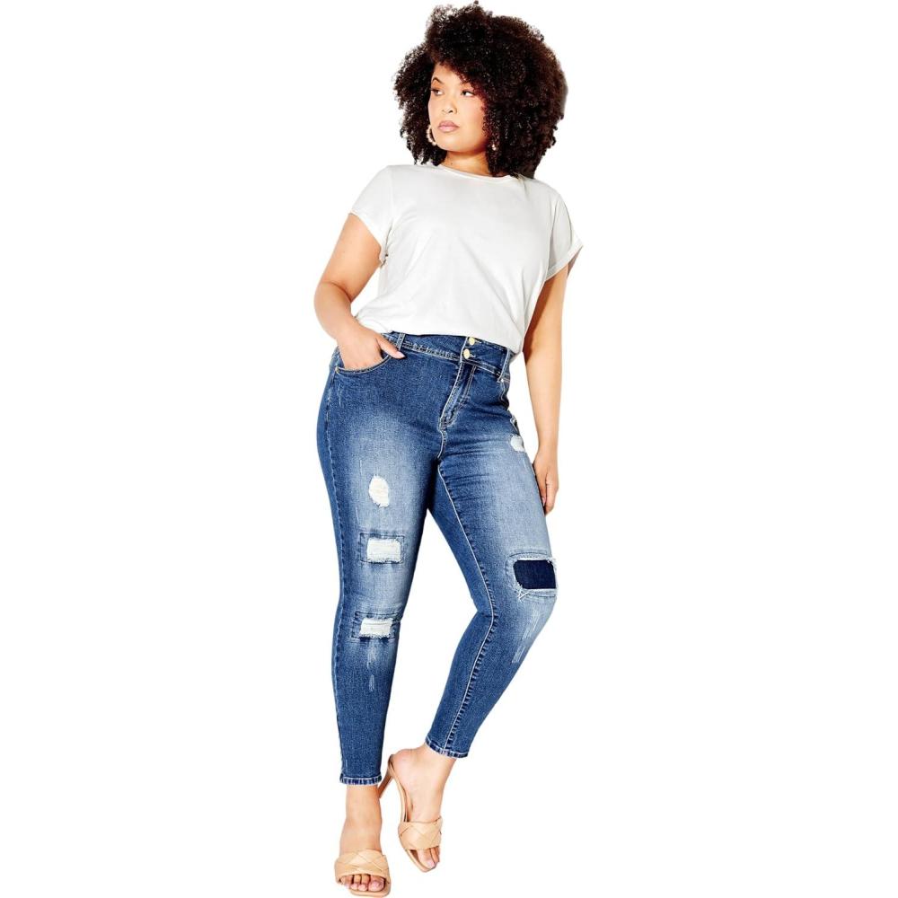 image:imageCity Chic Plus Size Jeans Patched Apple Skinny JeanDenim Mid