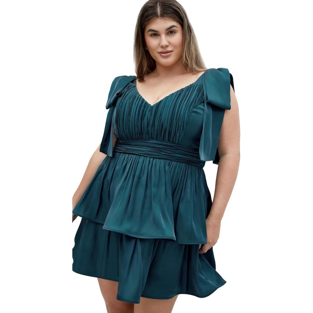 image:imageCity Chic Womens Plus Size Cocktail Dress  Betty Ruffle MiniEmerald