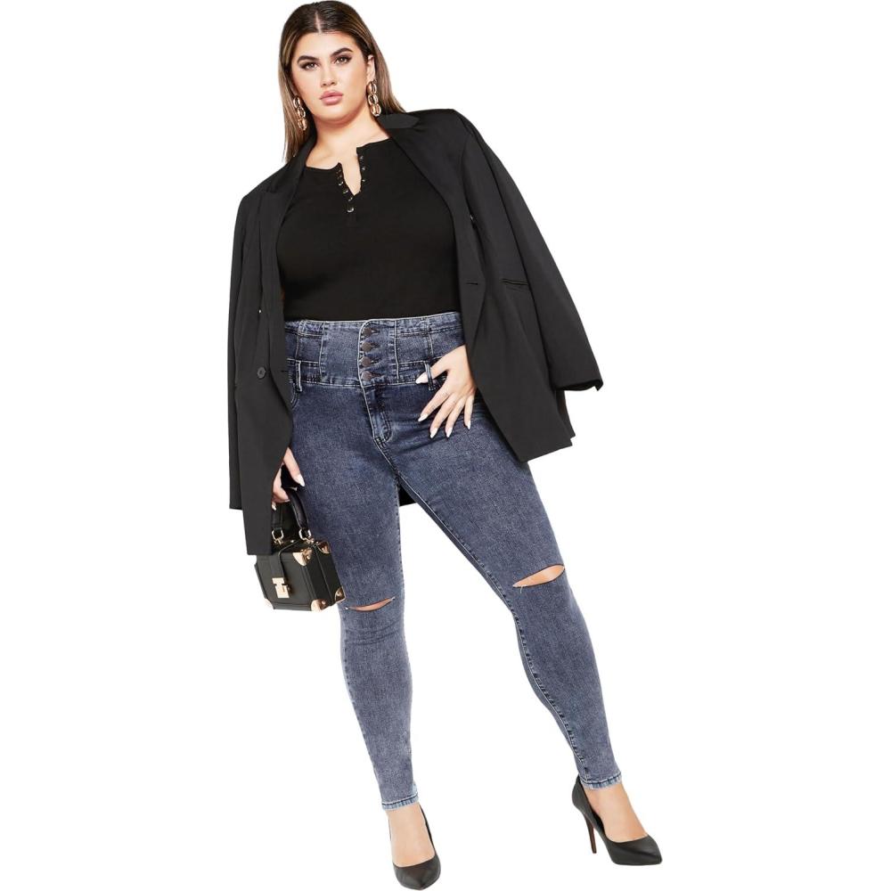 image:imageCity Chic Womens Plus Size Corset High Rise Jean Asha SlitDove Grey