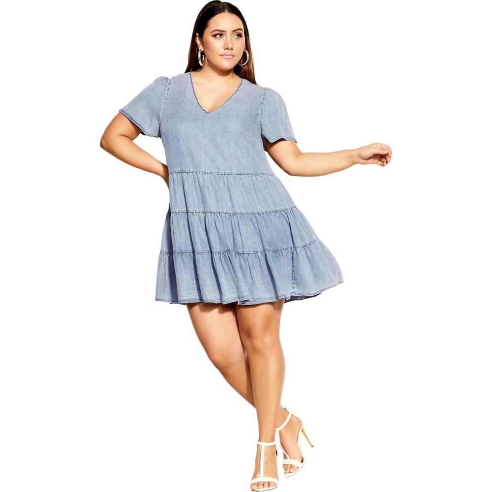 image:imageCity Chic Womens Plus Size Denim Tier DressLight Denim