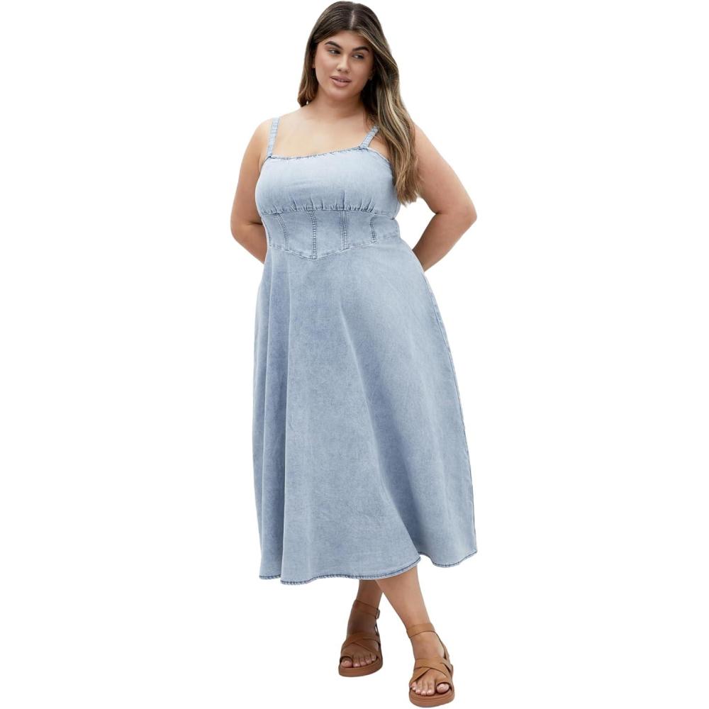 image:imageCity Chic Womens Plus Size Dress Denim CorsetLight Denim