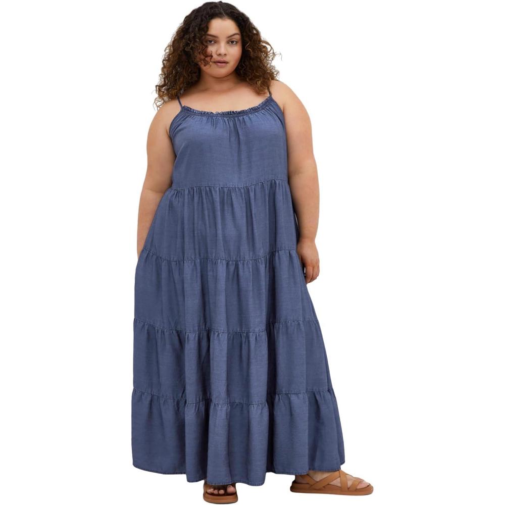 image:imageCity Chic Womens Plus Size Dress  Island Tier Frill MaxiDark Wash
