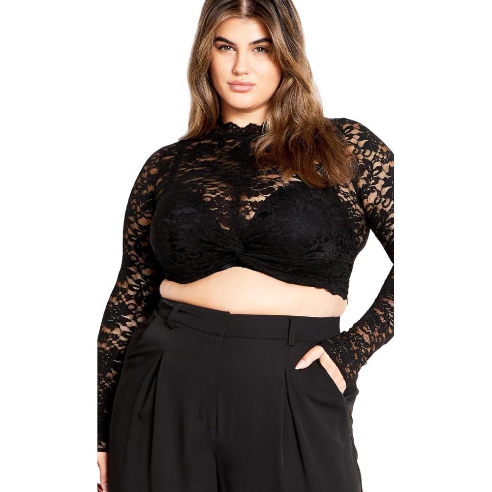 image:imageCity Chic Womens Plus Size Lace Frankie TopBlack