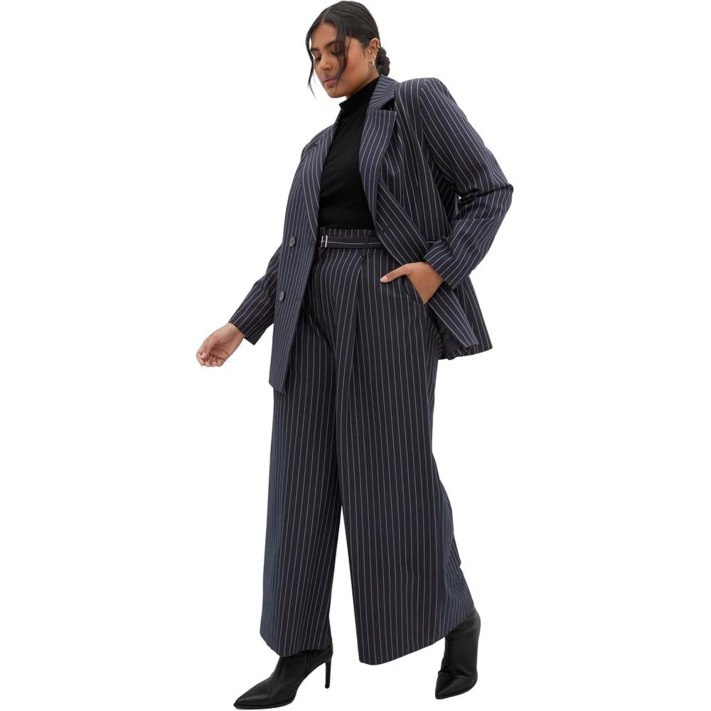 image:imageCity Chic Womens Plus Size Pants Karla Pinstripe Wide LegNavy Stripe