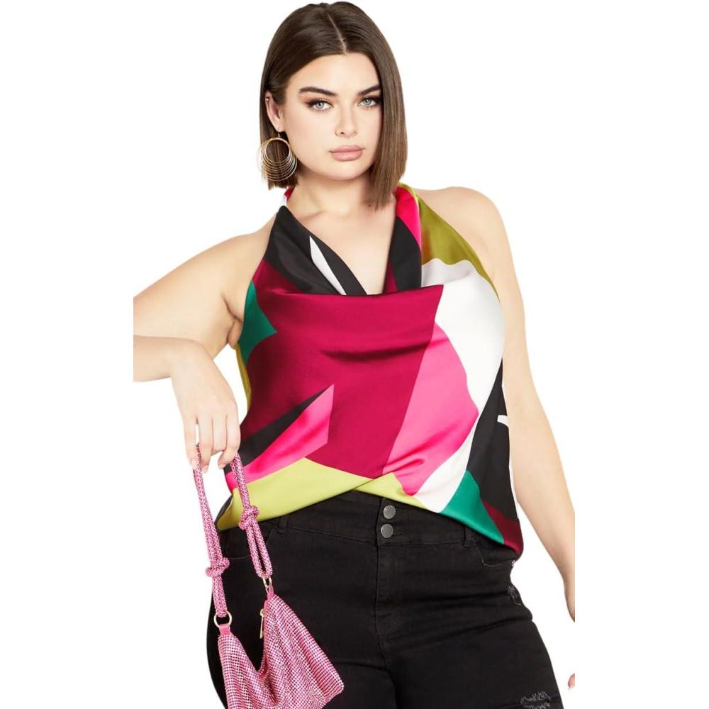 image:imageCity Chic Womens Plus Size TopChloe Cowl Halter Neck PrintStandout Geo