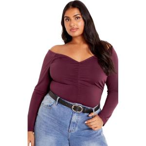 CITY CHIC Plus Size Top, Ruched Sally Top(Plum)