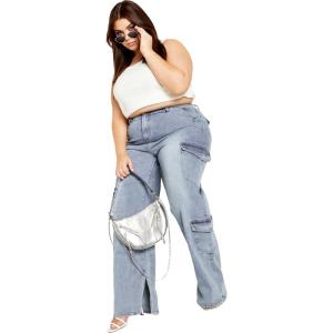 City Chic Plus Size Jeans, Cargo Luna Wide Leg Jean(Light Denim)