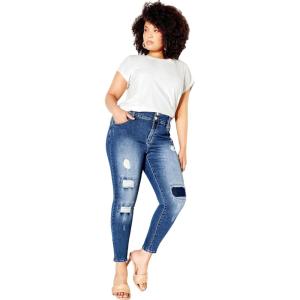 City Chic Plus Size Jeans, Patched Apple Skinny Jean(Denim Mid)
