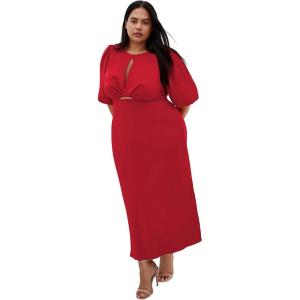 City Chic Womens Cocktail Dress – INES Puff Twist(Cherry)
