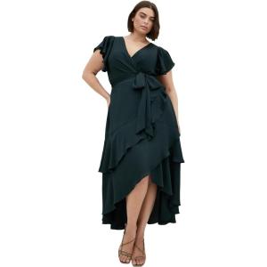 City Chic Women’s Plus Size Cocktail Dress – Flirty Jen Flutter Sleeve Maxi(Hunter Green)