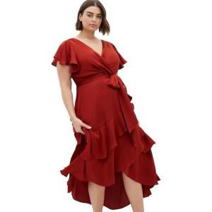 City Chic Women’s Plus Size Cocktail Dress – Flirty Jen Flutter Sleeve Maxi(Toffee)