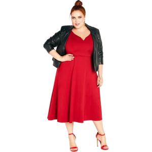 City Chic Women’s Plus Size Cute Girl Elbow Sleeve Dress(Cherry)