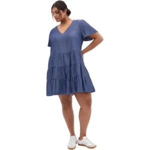 City Chic Women’s Plus Size Denim Tier Dress(Dark Denim)