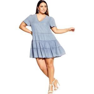 City Chic Women’s Plus Size Denim Tier Dress(Light Denim)