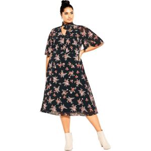 City Chic Women’s Plus Size Dress – Alexandra(Black Ditsy Bloom)
