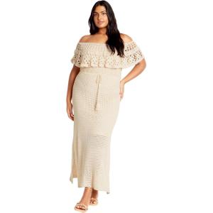 City Chic Women’s Plus Size Dress – Callie Crochet(Natural)