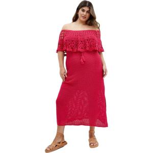 City Chic Women’s Plus Size Dress – Callie Crochet(Raspberry)