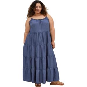 City Chic Women’s Plus Size Dress – Island Tier Frill Maxi(Dark Wash)
