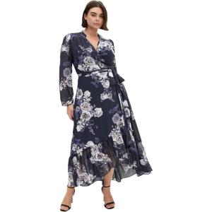 City Chic Women’s Plus Size Dress – Jane Wrap Maxi(Navy Rosebud)