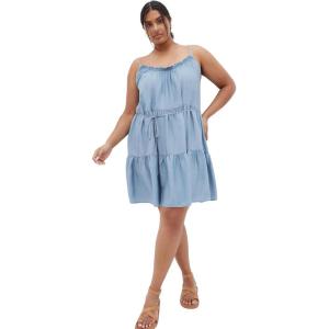 City Chic Women’s Plus Size Dress – Sweet Tiers Mini(Light Wash)