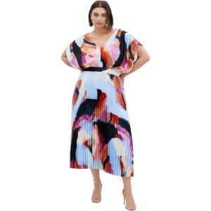 City Chic Women’s Plus Size Dress-Henley Print Midi(Aspect)
