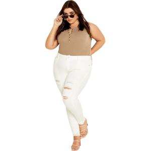 City Chic Women’s Plus Size Jean – Asha Wild Rose(Ivory)