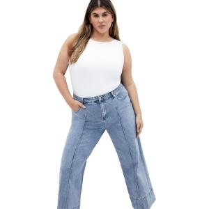 City Chic Women’s Plus Size Jean – Harley Millie Crop(Mid Denim)