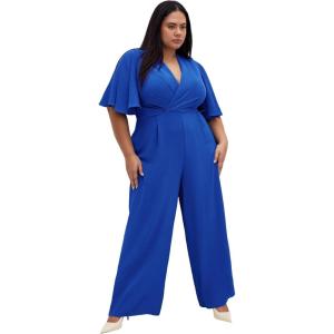 City Chic Women’s Plus Size Jumpsuit – Braelynn V Neck(Cerulean)