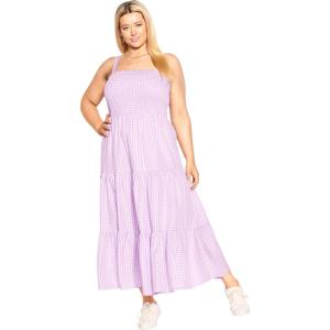 City Chic Women’s Plus Size Maxi Gingham(Lavendula Gingham)
