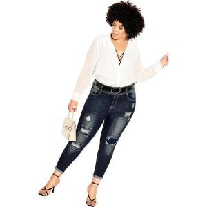 City Chic Women’s Plus Size Patched Apple Skinny Jean(Denim Mid)
