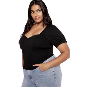 City Chic Women’s Plus Size Top – Corset Puff(Black)