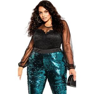 City Chic Women’s Plus Size Top – Lace Party(Black)