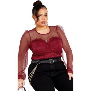 City Chic Women’s Plus Size Top – Lace Party(Ruby)
