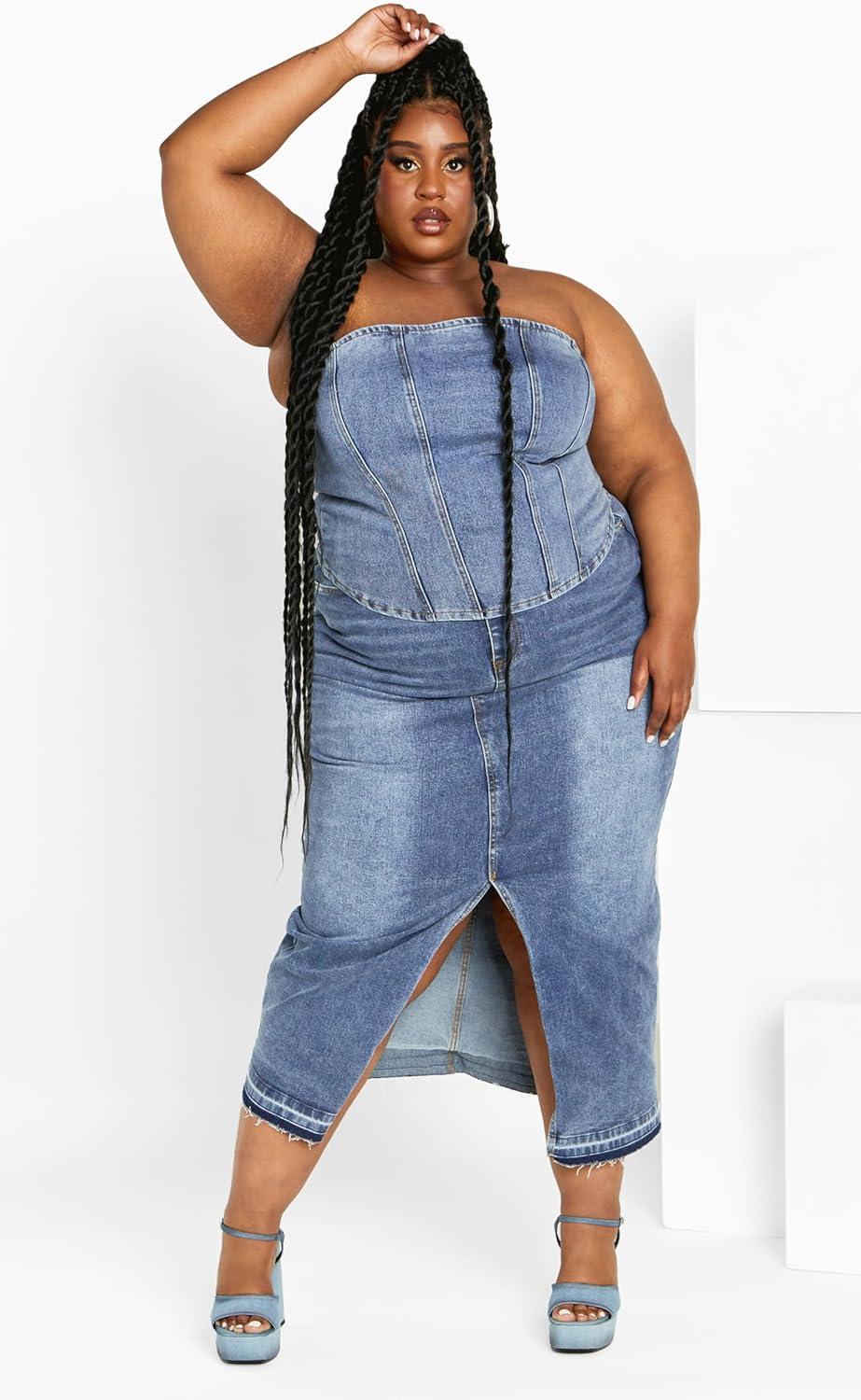 image:imageCity Chic Womens Citychic Plus Size Skirt HallieLight Denim