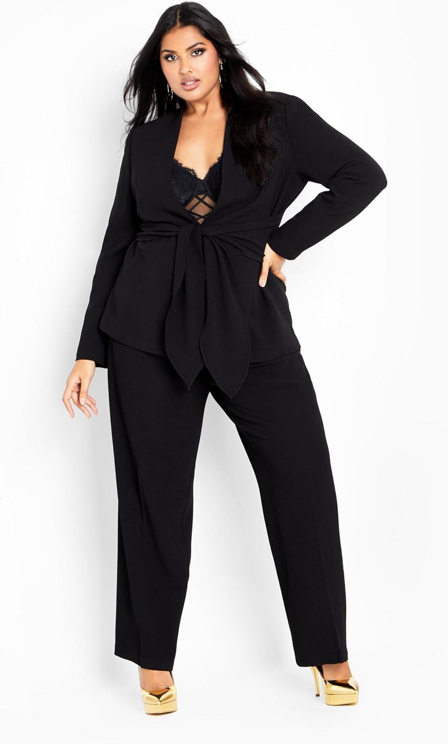 image:imageCity Chic Womens Plus Size Audrie Straight Leg Textured PantBlack