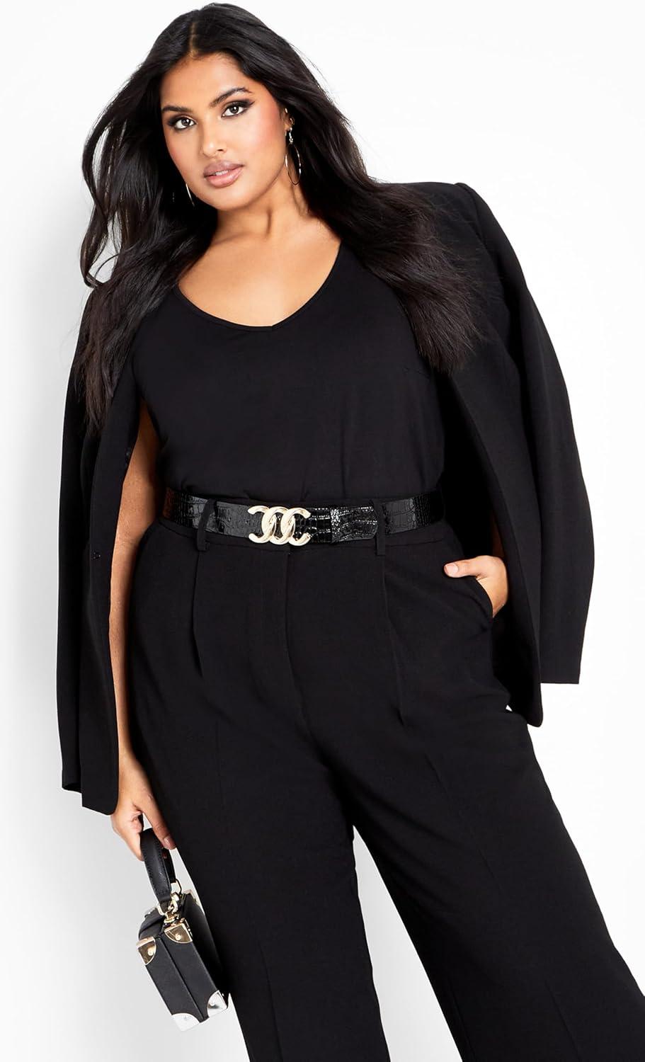 image:imageCity Chic Womens Plus Size Audrie Straight Leg Textured PantBlack