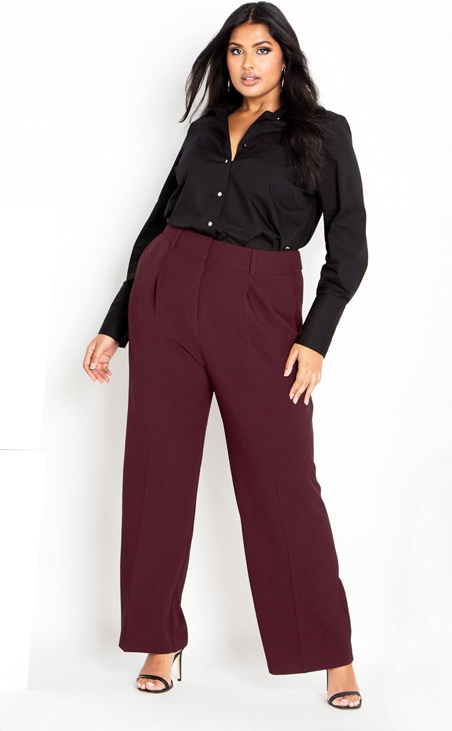 image:imageCity Chic Womens Plus Size Audrie Straight Leg Textured PantOxblood