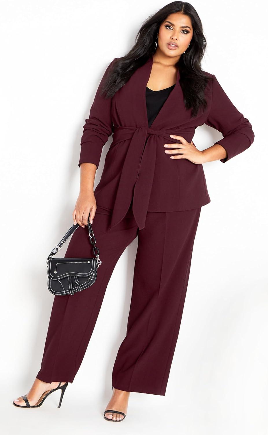 image:imageCity Chic Womens Plus Size Audrie Straight Leg Textured PantOxblood