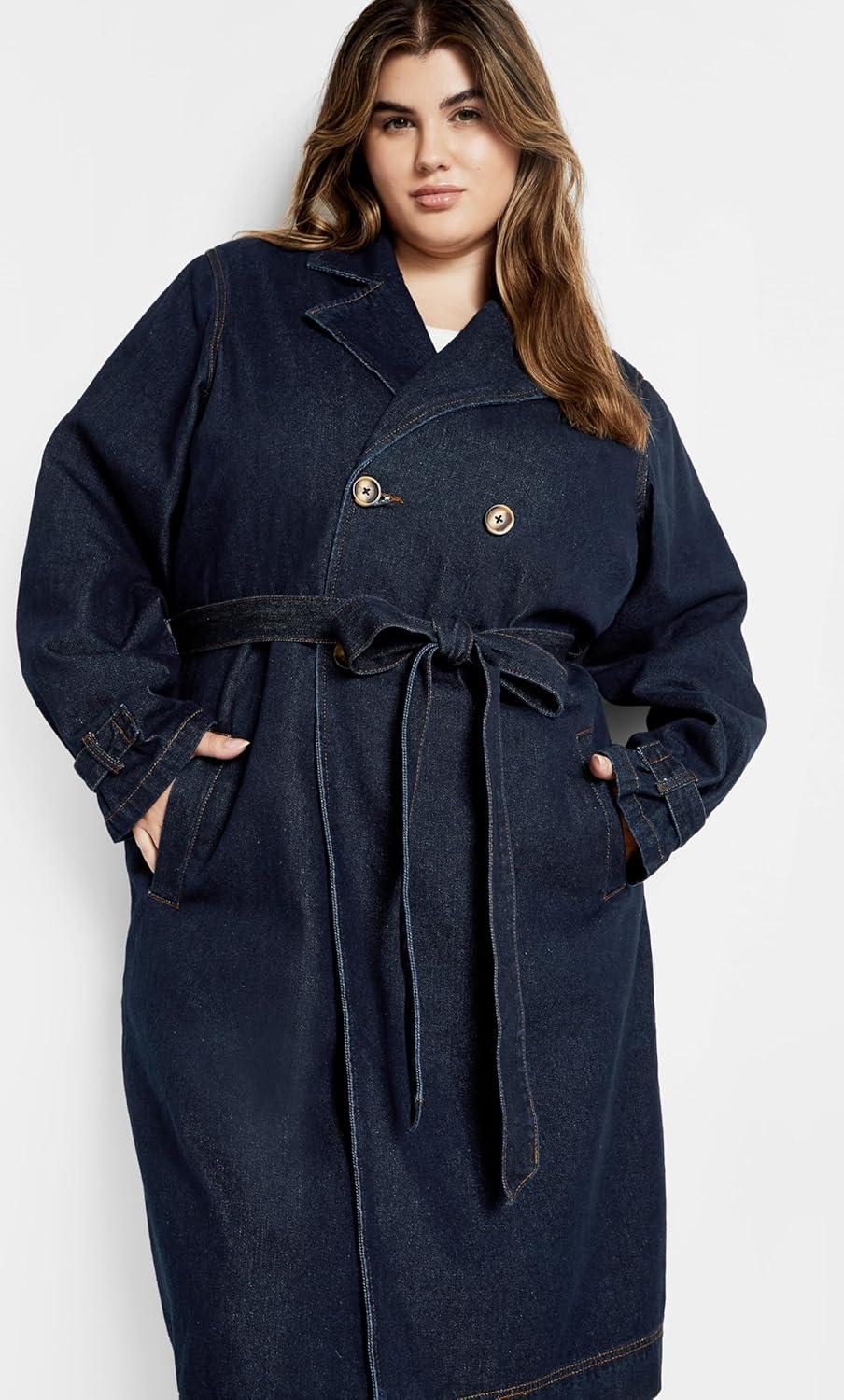 image:imageCity Chic Womens Plus Size Coat Laylo TrenchDenim Dark