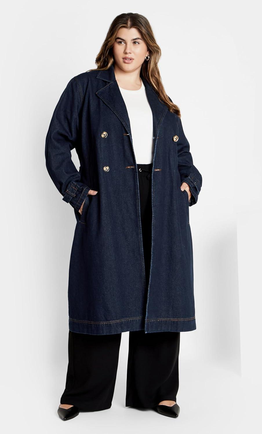 image:imageCity Chic Womens Plus Size Coat Laylo TrenchDenim Dark