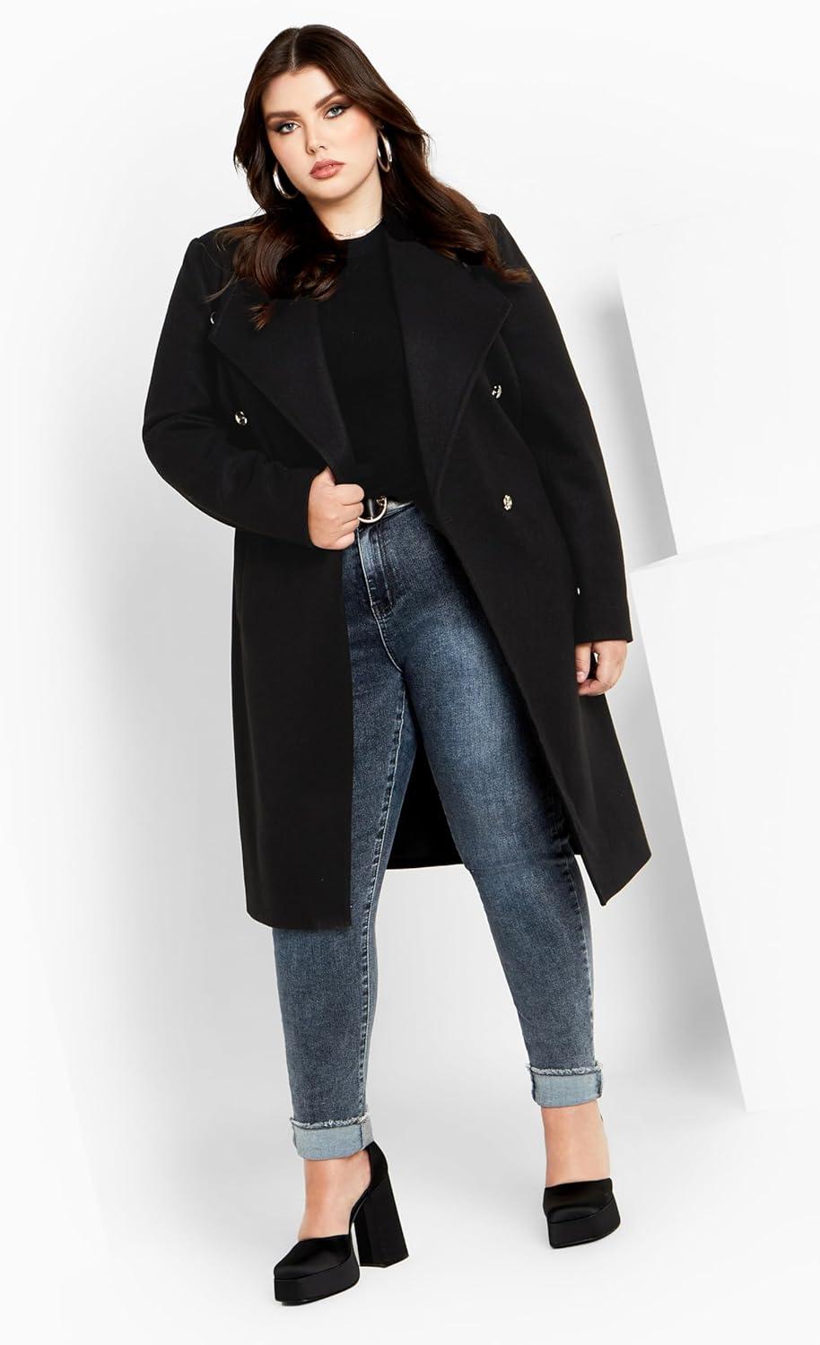 image:imageCity Chic Womens Plus Size Coat Sassy MilitaryBlack