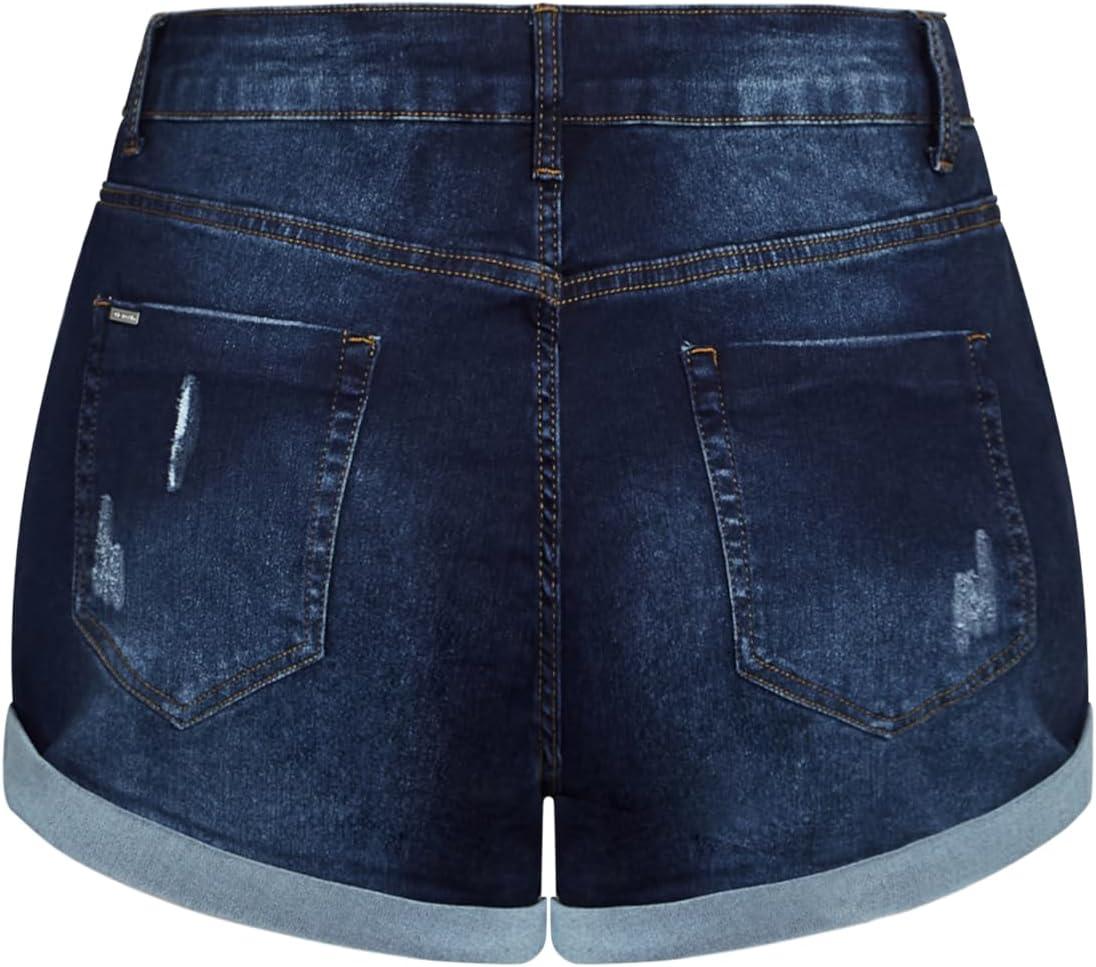 image:imageCity Chic Womens Plus Size Denim Distressed Detail Cuff ShortDark Denim
